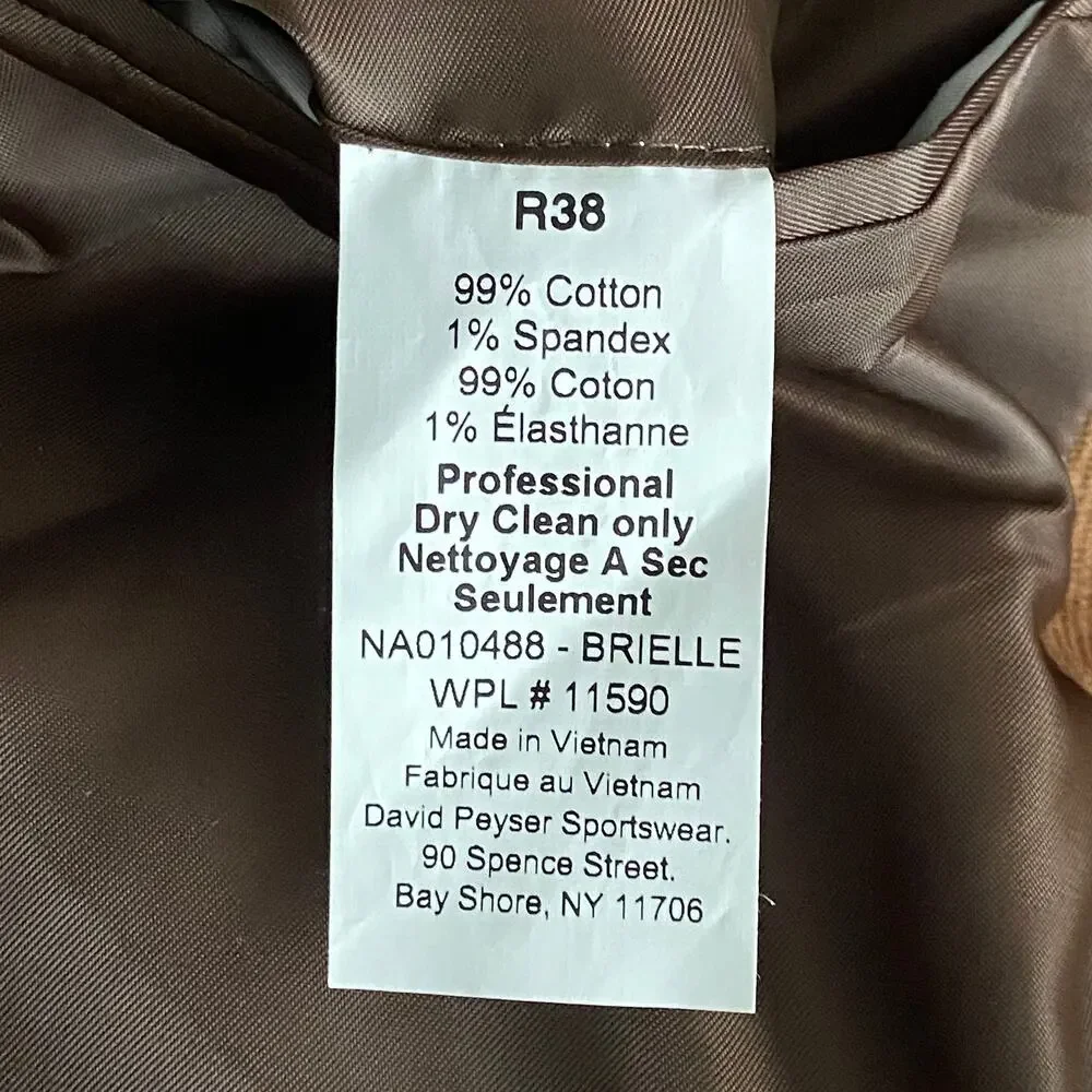 Nautica Sport Coat Men's 38 Regular Corduroy Modern Fit Camel Brown NWT